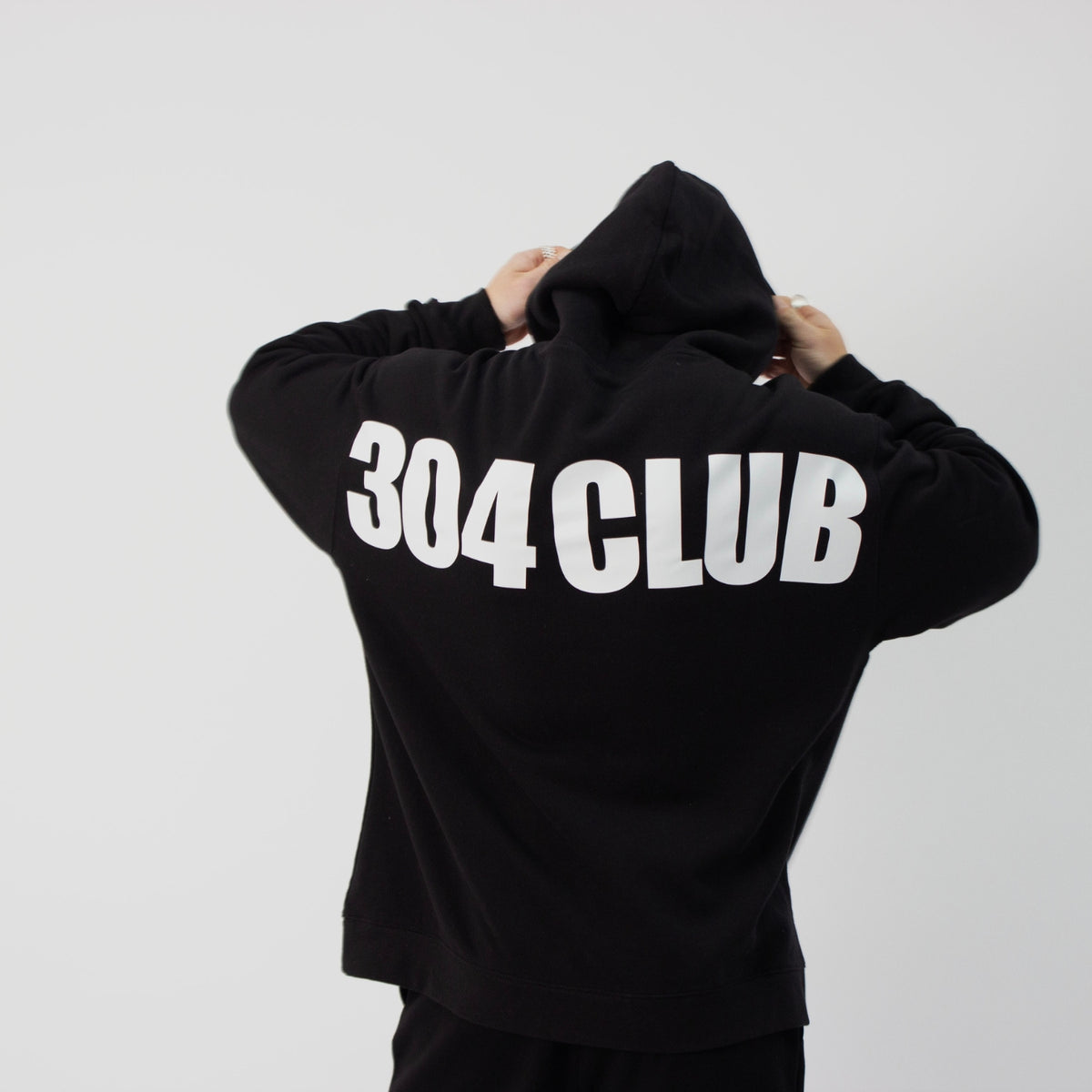 304 Clothing Club White On Black Hoodie 304 Mens