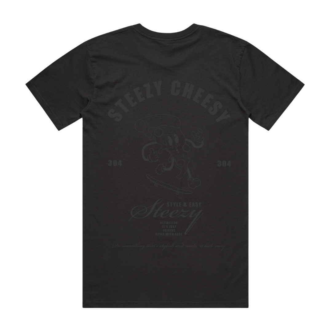 304 Womens Steezy Cheesy Black On Black T-Shirt