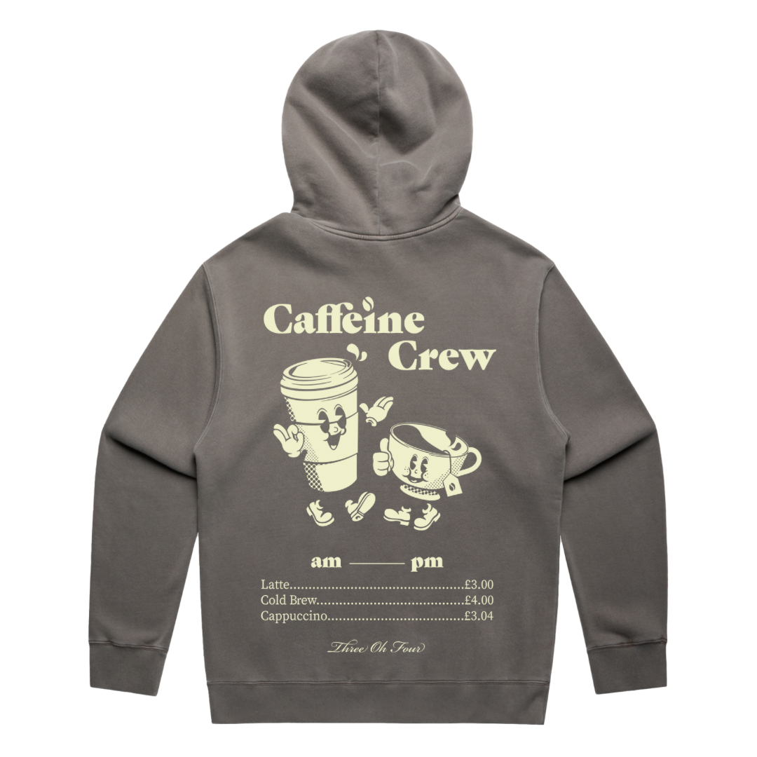 304 Mens Caffeine Crew Hoodie Faded Grey