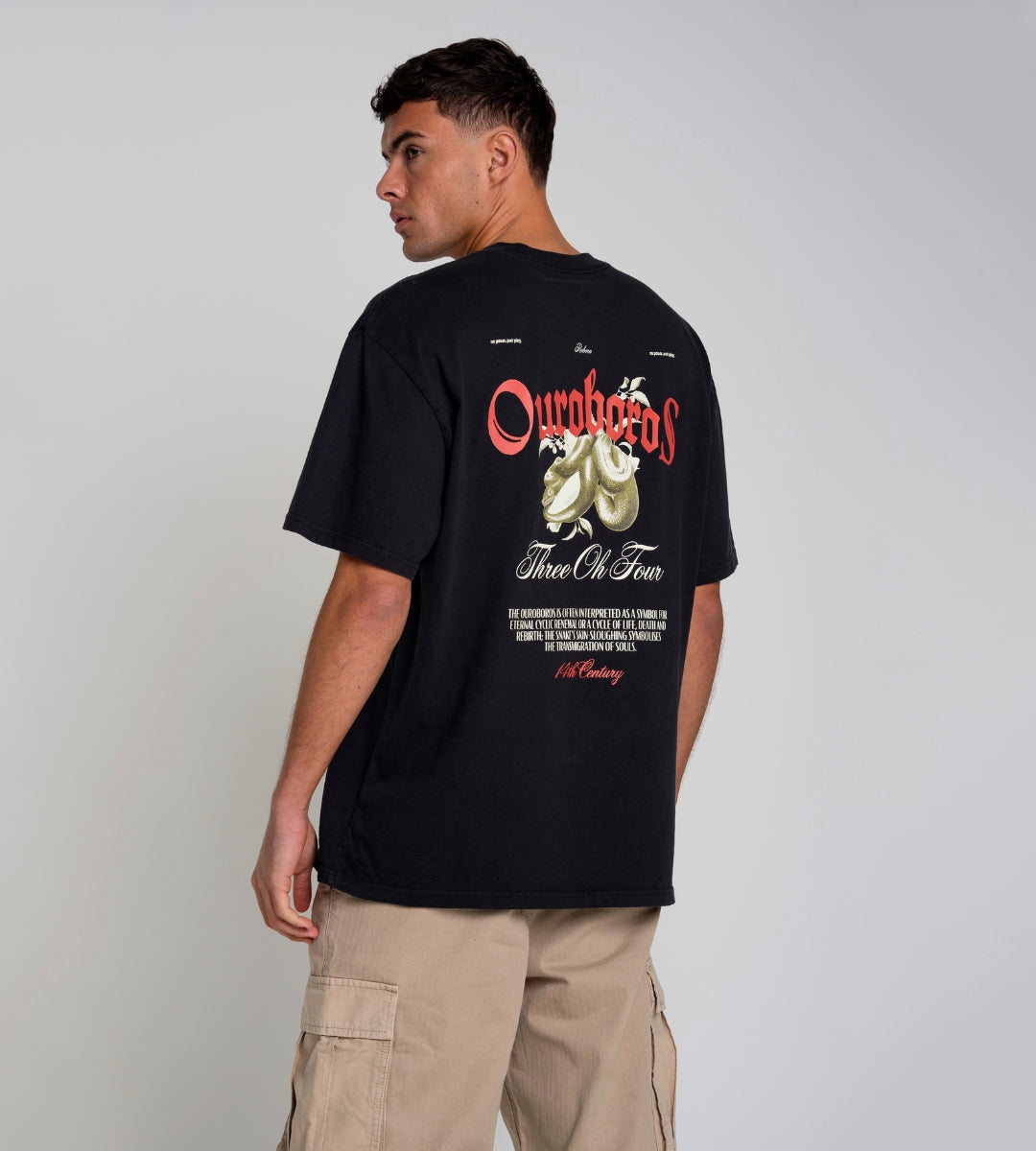 304 Mens Ouroboros Faded Black T-Shirt