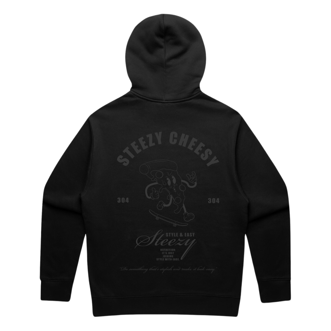 304 Womens Steezy Cheesy Black On Black Hoodie