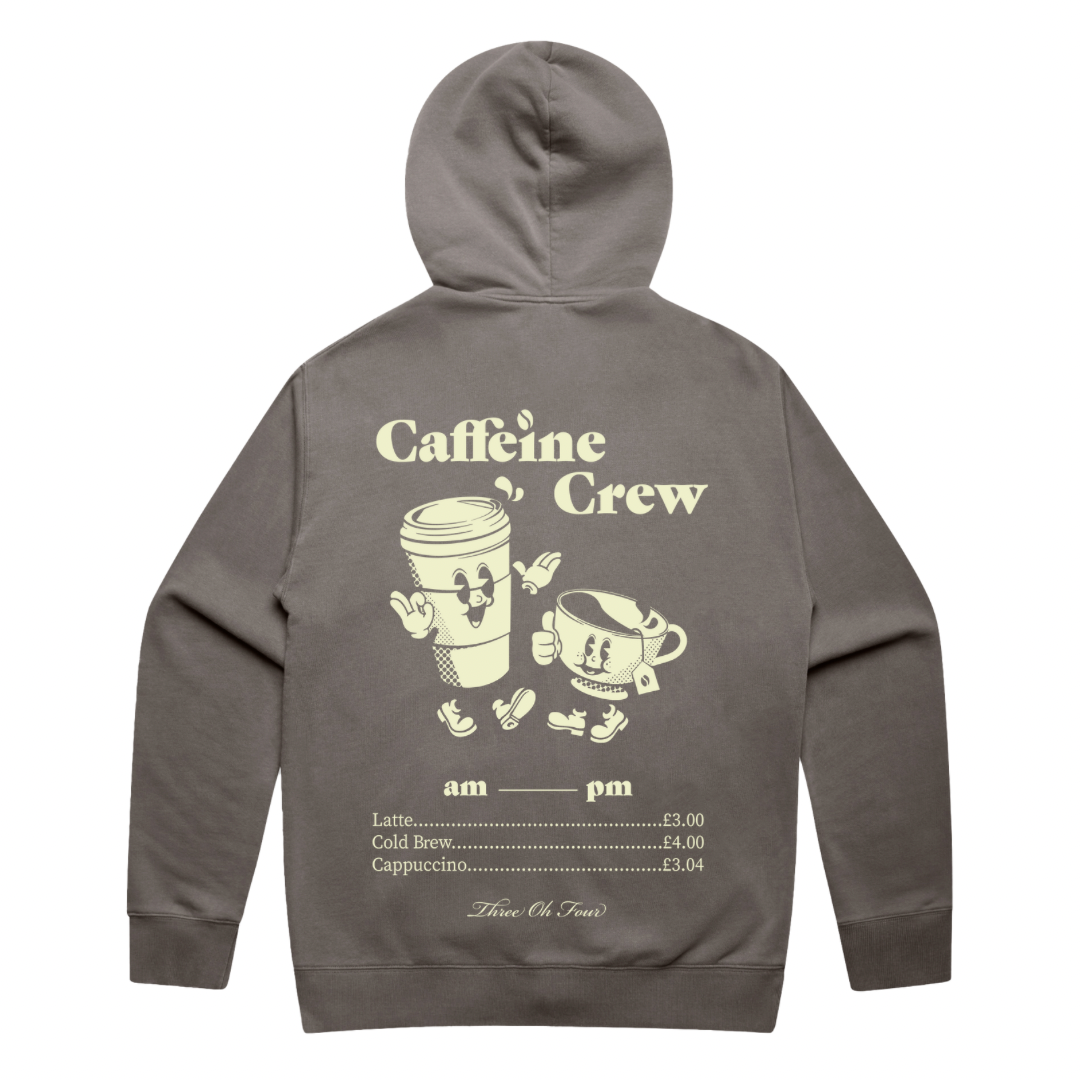 304 Mens Caffeine Crew Zip Hoodie Faded Grey