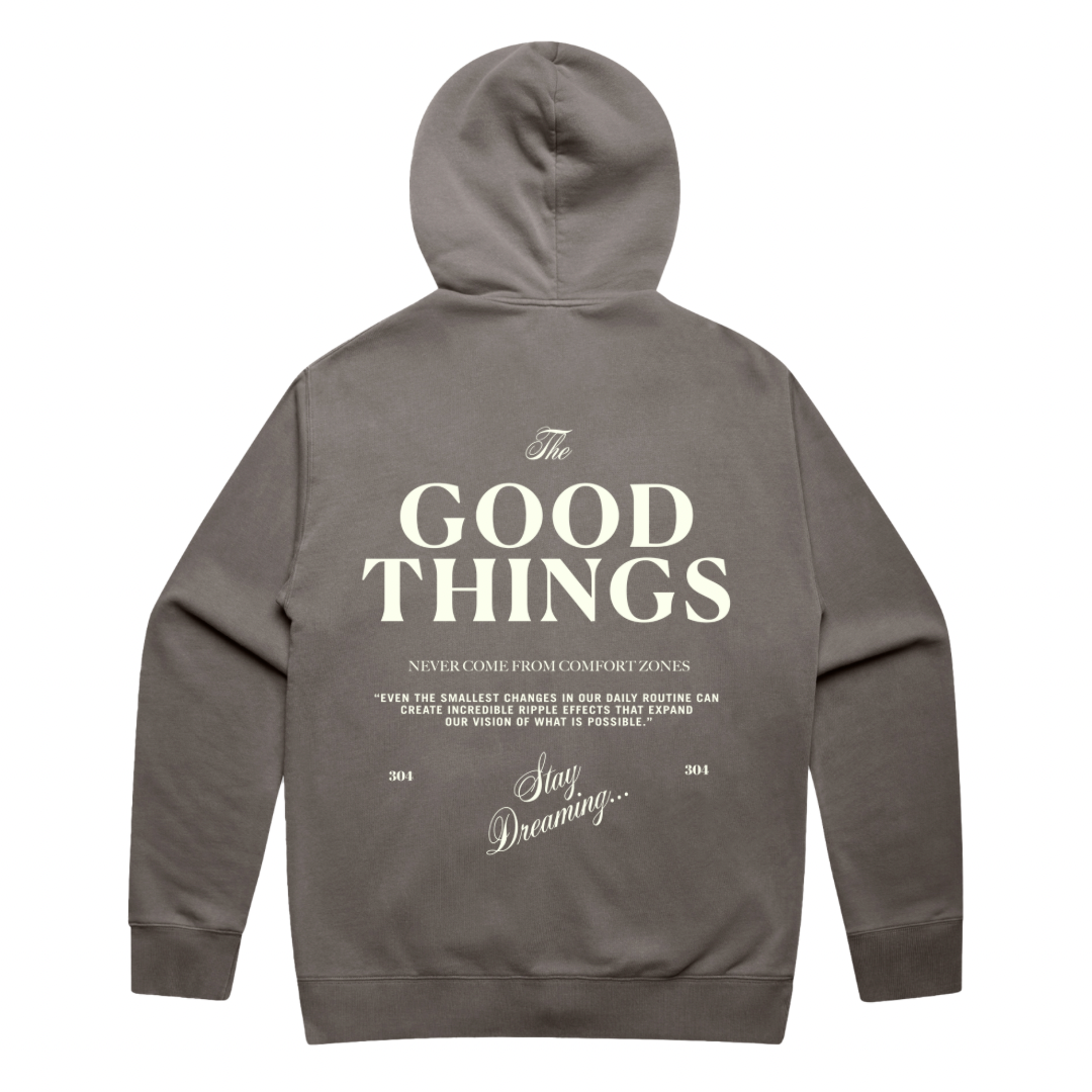 304 Mens Good Things Zip Hoodie Faded Grey